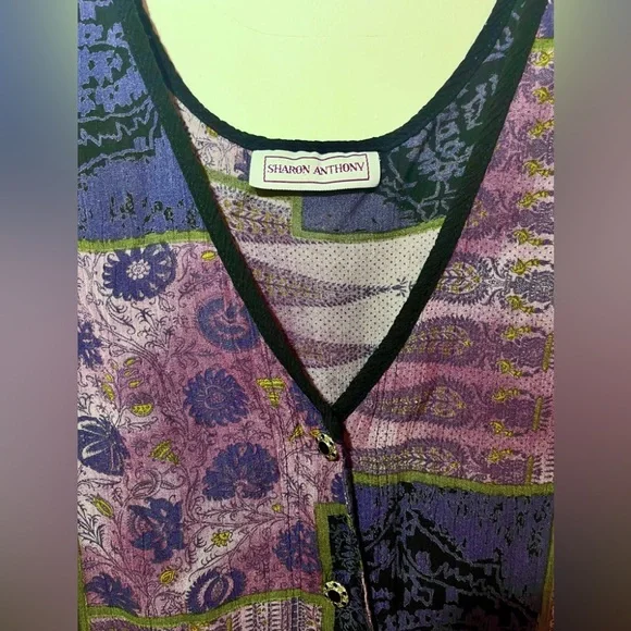 Vintage Sharon Anthony Patchwork Vest Tunic Top Boho Artsy Button Front Plus 2X - Picture 3 of 7